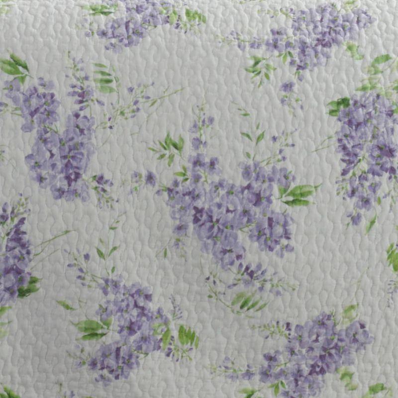 Lilac Wisteria and Green Leaves Reversible Cotton Quilt Set, Full/Queen