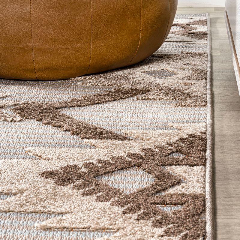 4'x6' Sumak High-Low Pile Neutral Diamond Kilim, Brown/Ivory - JONATHAN Y
