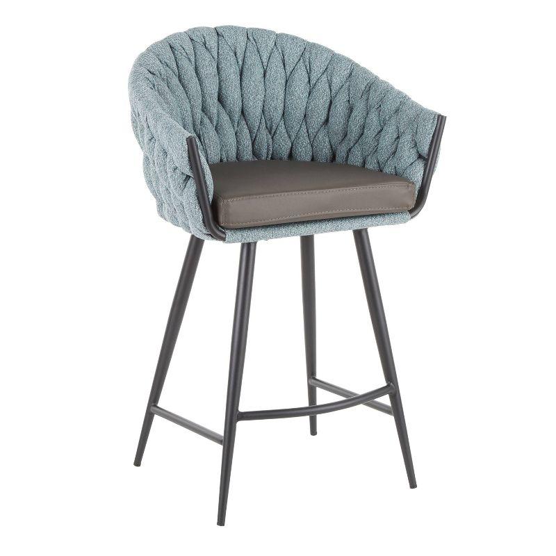 Sleek 23'' Contemporary Blue and Gray Braided Fabric Counter Stool