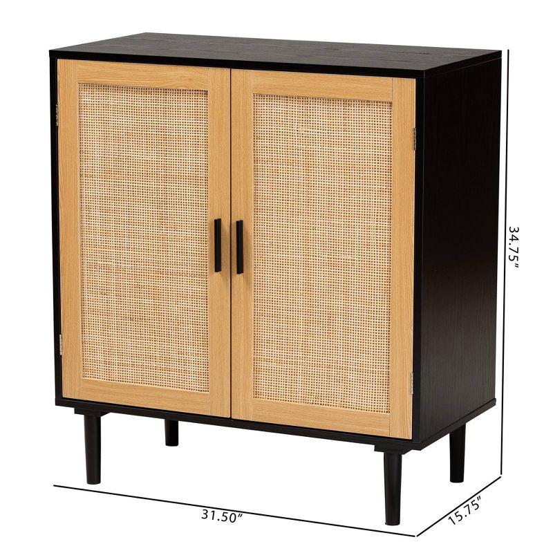 Baxton Studio Maureen Wood and Rattan 2 Door Storage Cabinet Espresso/Natural Brown : Bohemian Style, Particle Board Frame, 2 Shelves