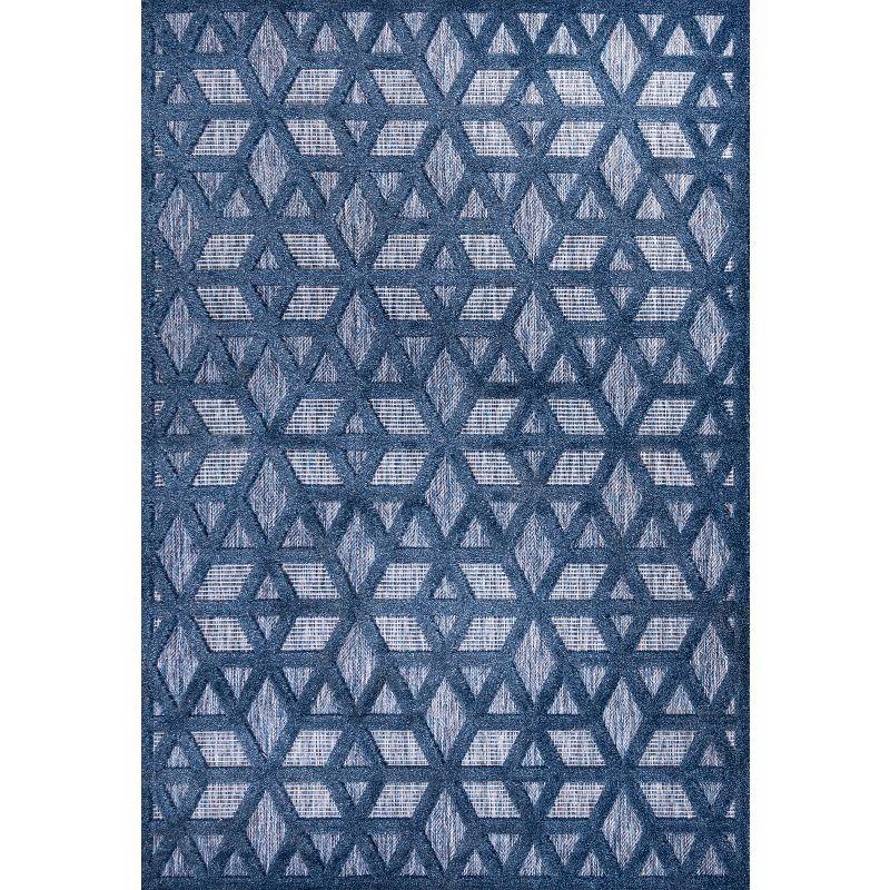 Blue Geometric 8' x 10' Reversible Indoor/Outdoor Rug