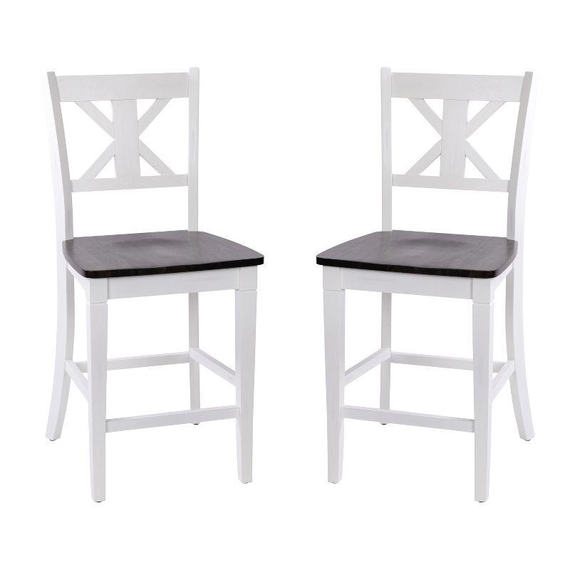 Merrick Lane Set of Two Solid Wood Modern Farmhouse Counter Height Dining Stool in Antique White Wash Finish