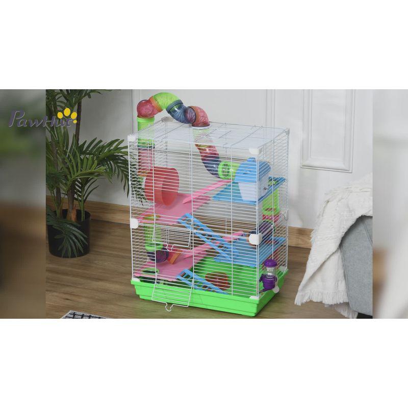 PawHut 5-Tier Hamster Cage Rodent Gerbil Habitat Habitat Metal Wire with Water Bottle, Food Dishes, Interior Ladder, Tube
