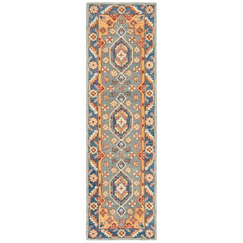 Blue and Gold Wool Tufted Runner Rug, 2'3" x 8'