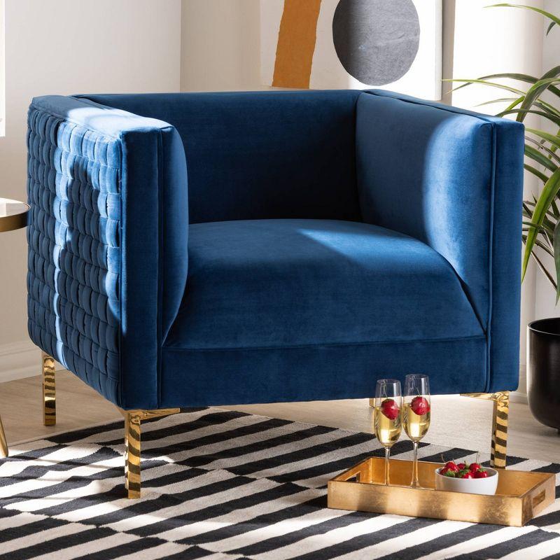 Seraphin Navy Blue Velvet & Gold Finish Modern Accent Chair