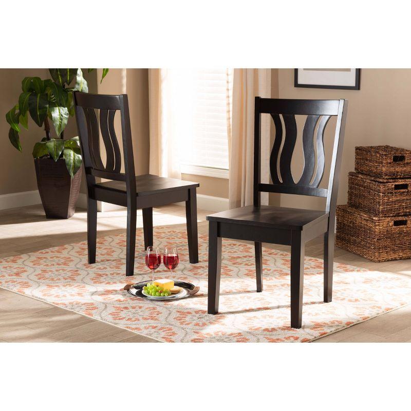 2pc Fenton Wood Dining Chair Set Brown - Baxton Studio: Geometric Back, Unupholstered, Malaysian Craft