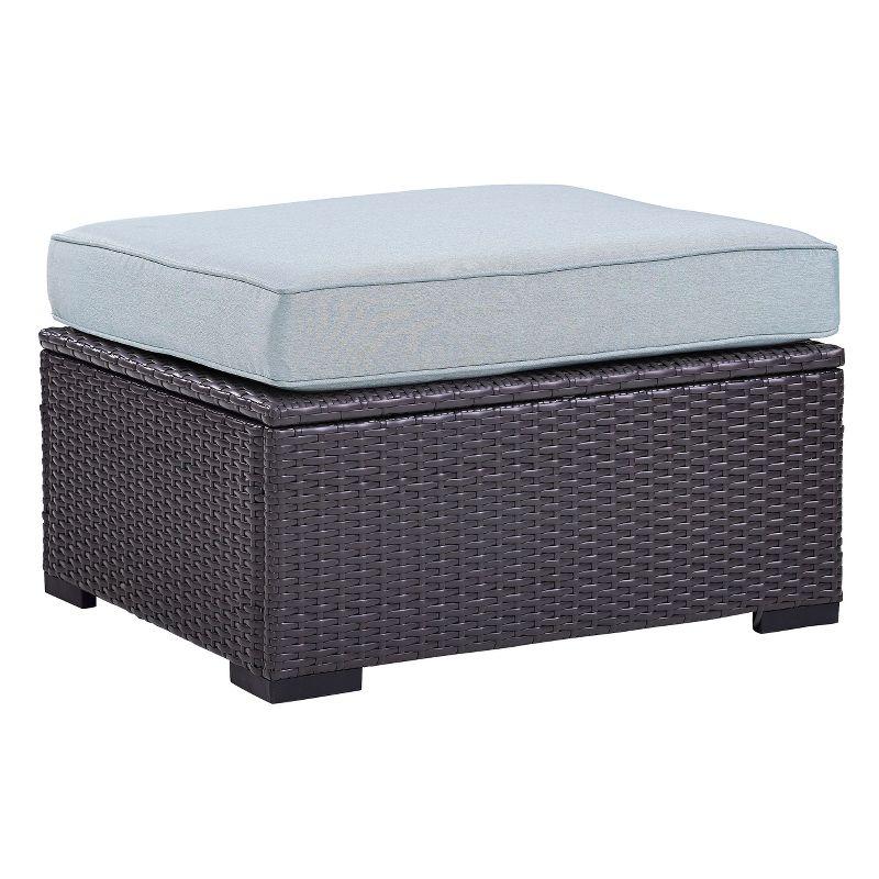 Biscayne Ottoman with Mist Cushions - Brown/Mist - Crosley: Wicker Patio Footrest, UV-Resistant, Polyurethane Foam Fill