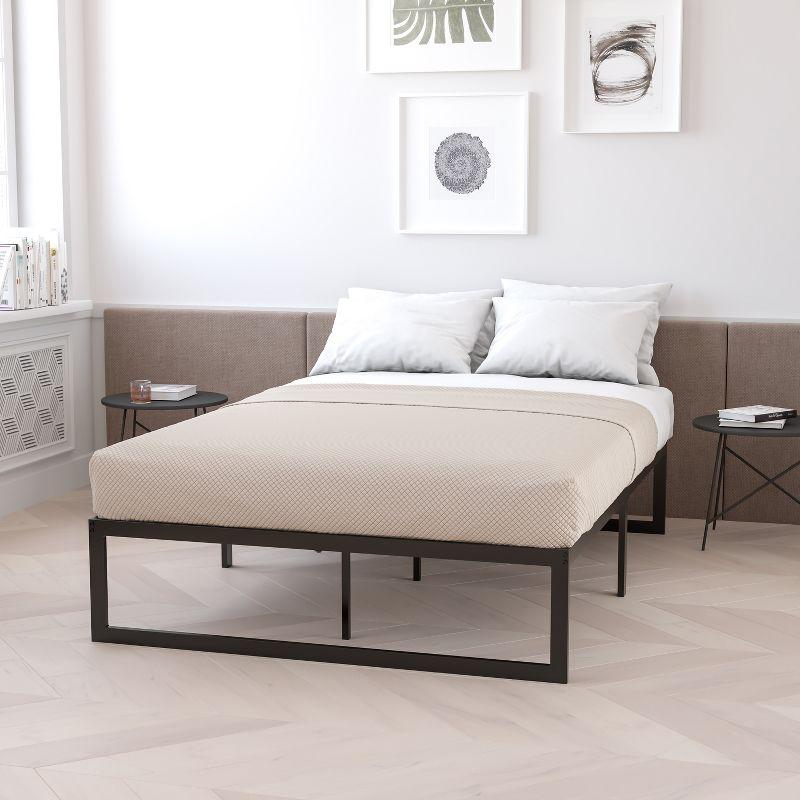 Flash Furniture 14 Inch Metal Platform Bed Frame - No Box Spring Needed with Steel Slat Support and Quick Lock Functionality (Full)
