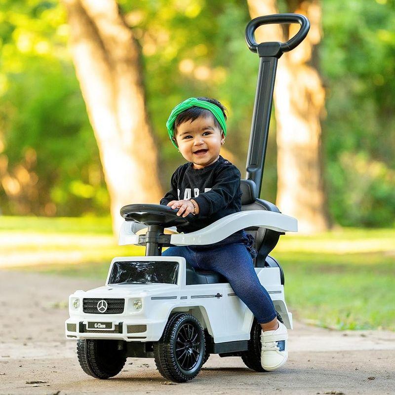 White Mercedes G-Wagon 3-in-1 Kids Push Car with Faux-Leather Seat