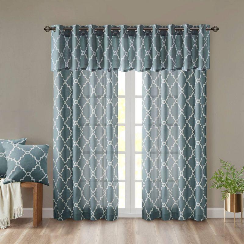 Fretwork Print Grommet Top Window Curtain Panel