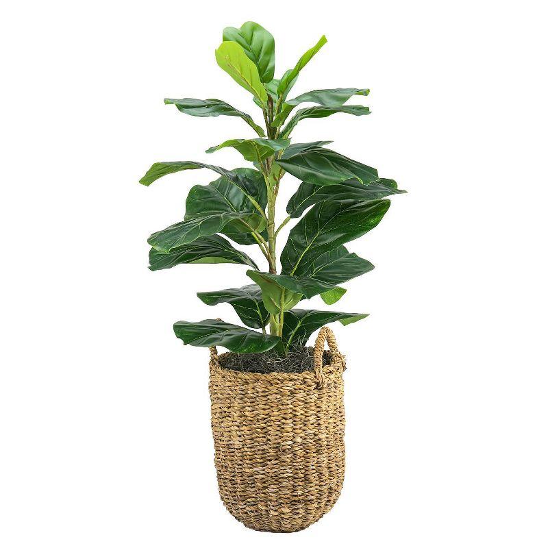LCG Florals 30" x 16" Artificial Fig Plant in Basket with Handles: Indoor Faux Floor Plant, Polyester, Wicker Basket