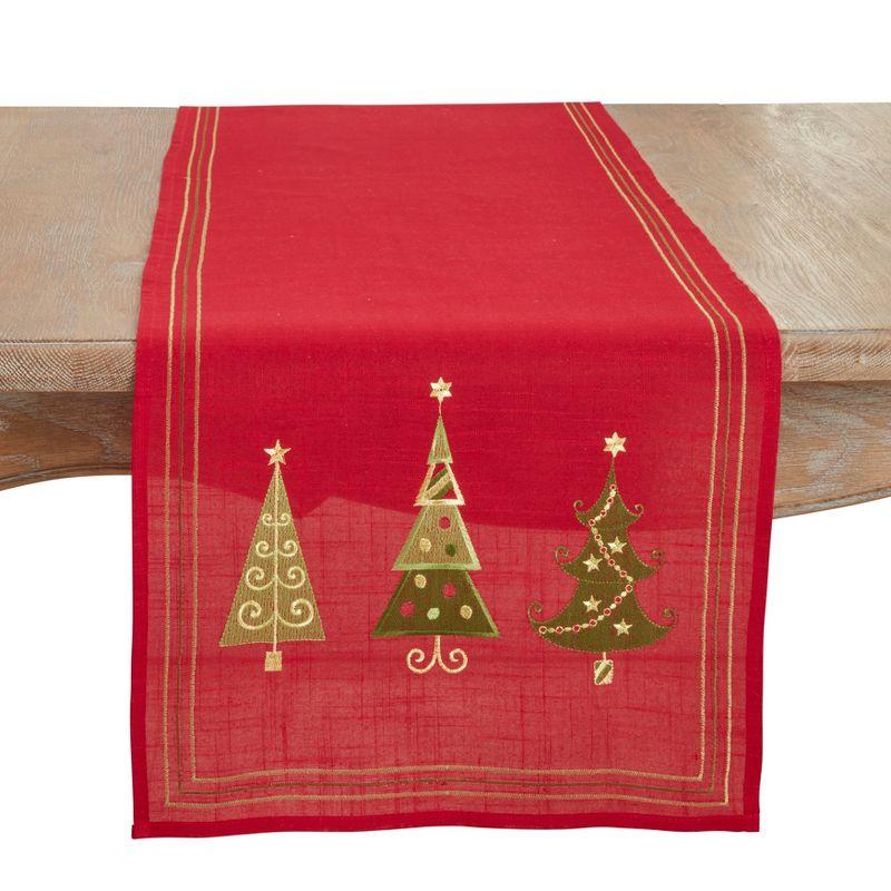 Red Embroidered Christmas Tree Polyester Table Runner