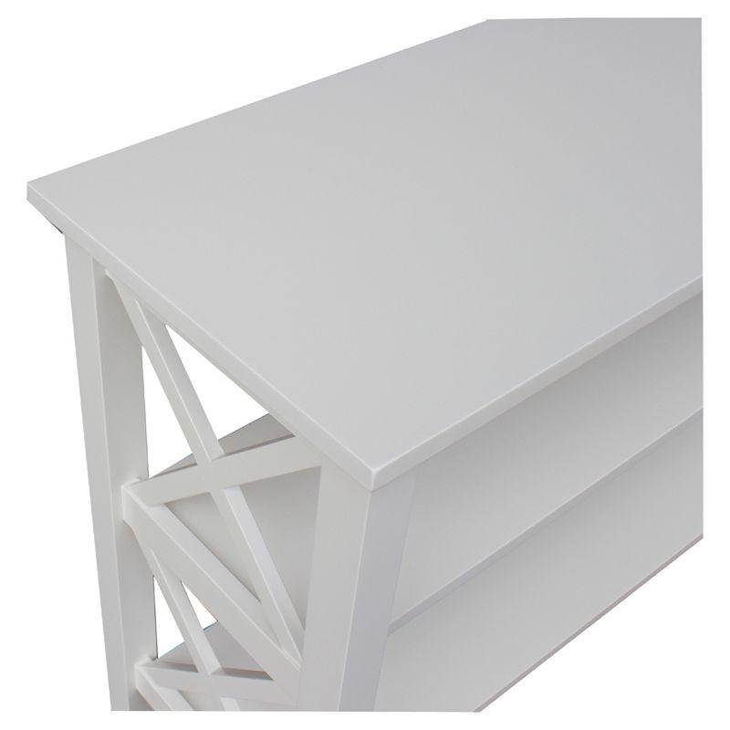 White Solid Wood Rectangular Console Table with Shelves