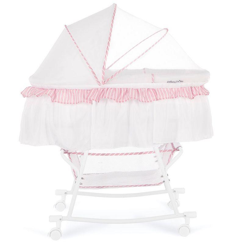 Dream On Me JPMA Certified Lacy Portable 2-in-1 Bassinet & Cradle, Pink/White