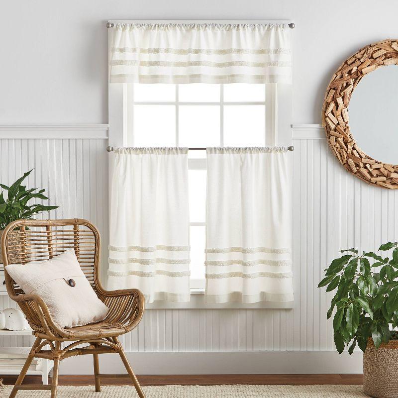 Ivory Textured Rod Pocket Valance and Tier Curtain Set