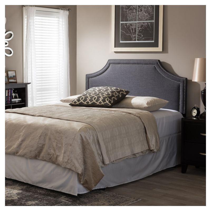 Queen Avignon Modern Fabric Upholstered Headboard Dark Gray - Baxton Studio: Chic Metallic Trim, Rubberwood Frame, Adjustable Height