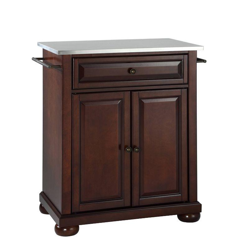 Mahogany and Stainless Steel Top Kitchen Island Cart