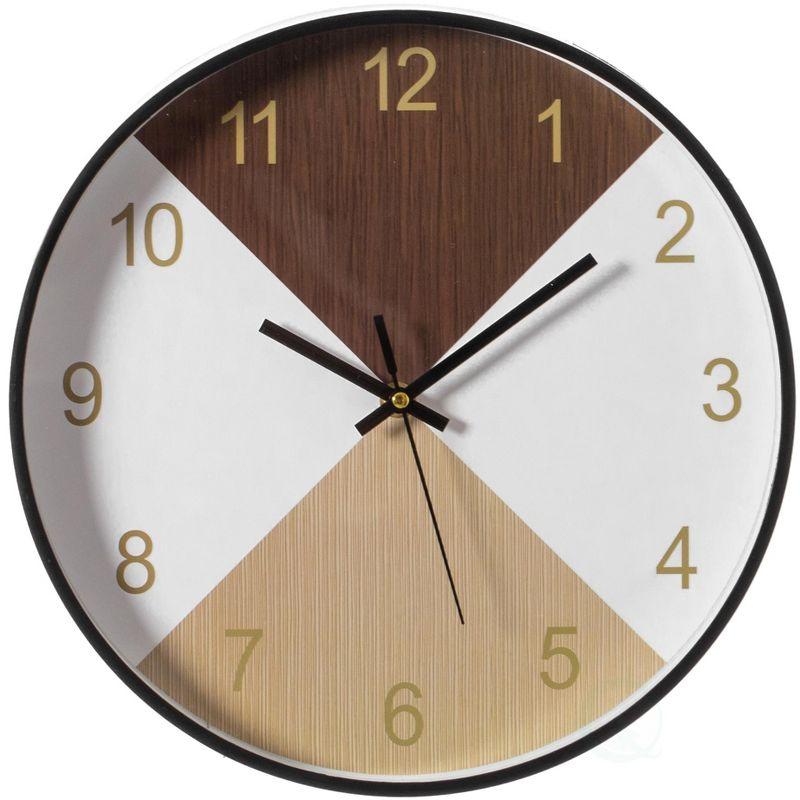 Modern Brown and Beige Plastic Wall Clock with Wood Look