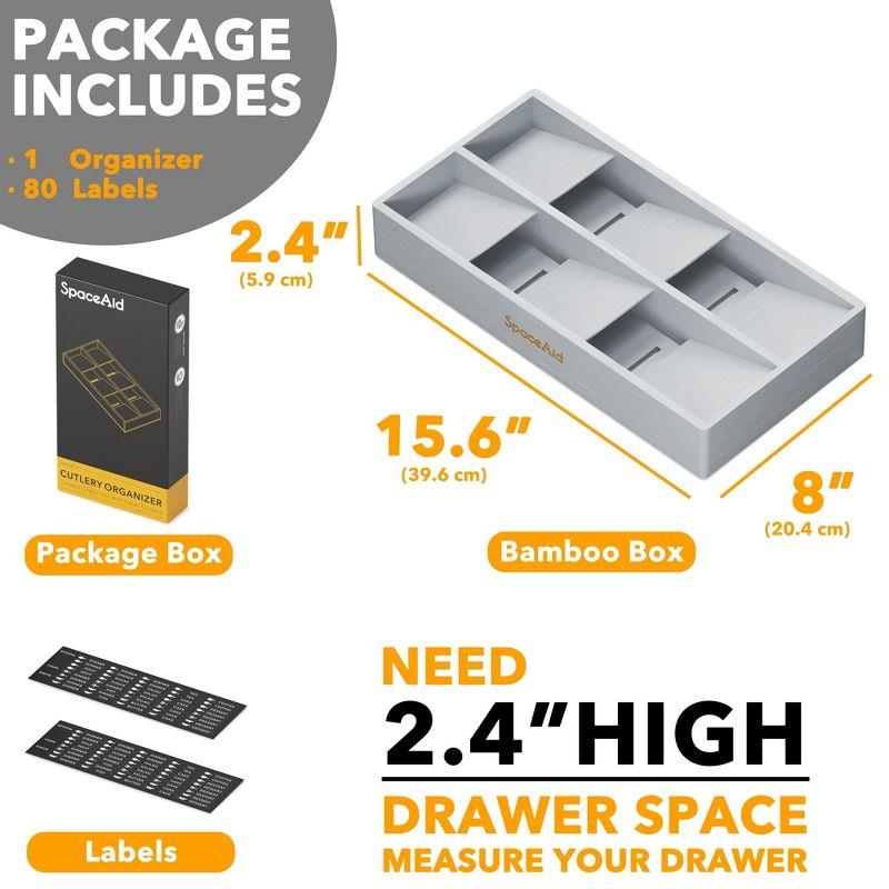 SpaceAid Bamboo Silverware Drawer Organizer with Labels (grey, 6 Slots)