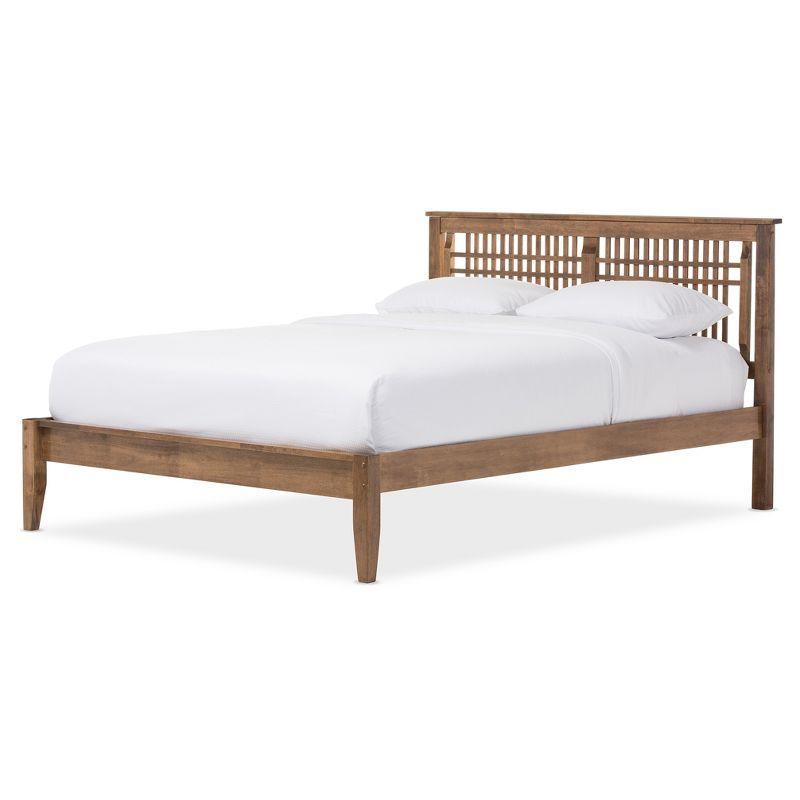 Queen Loafey Mid-Century Modern Solid Wood Platform Bed - Baxton Studio: Rubberwood, No Box Spring Required