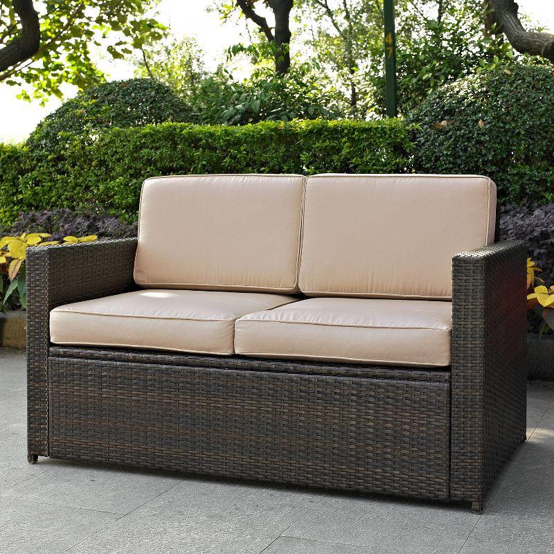 Palm Harbor Brown Wicker Loveseat with Sand Cushions