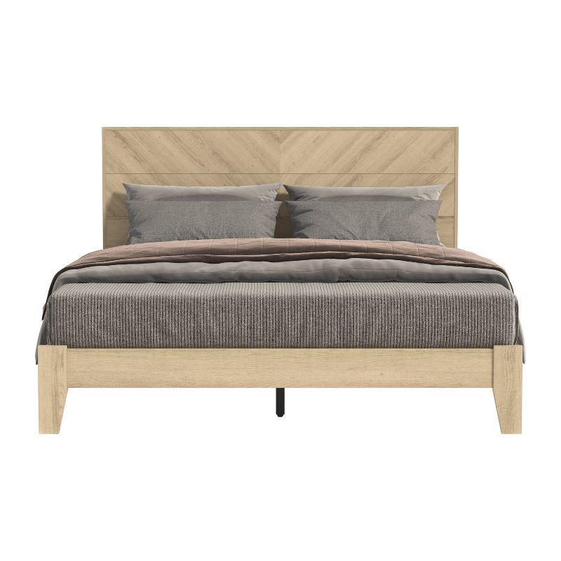 Weiss Oslo Oak Wood Frame Queen Platform Bed with Headboard