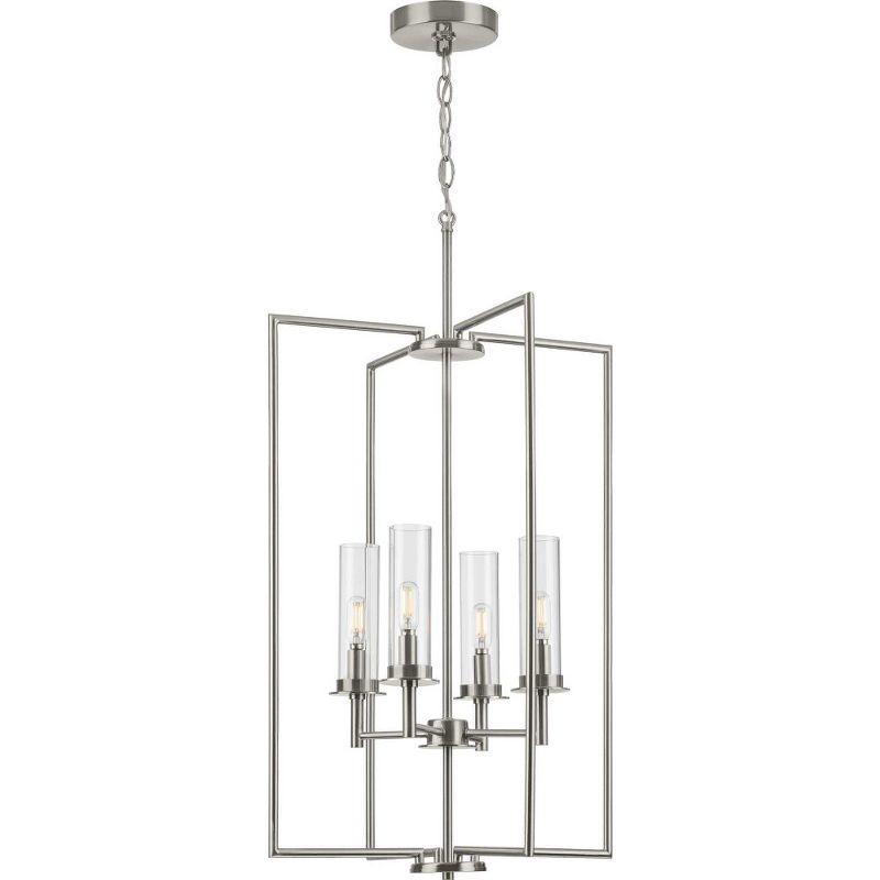 Progress Lighting Kellwyn 4-Light Foyer Pendant, Brushed Nickel, Clear Glass Shade