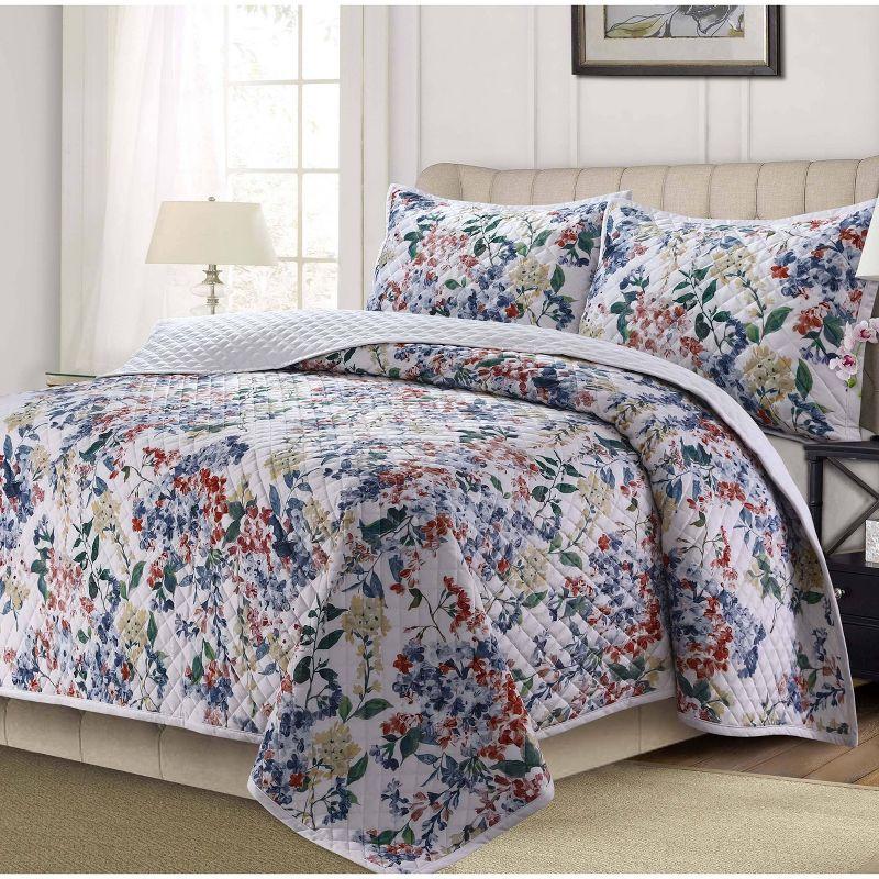 Floris Multicolor Queen Velvet Quilt Set with Floral Pattern