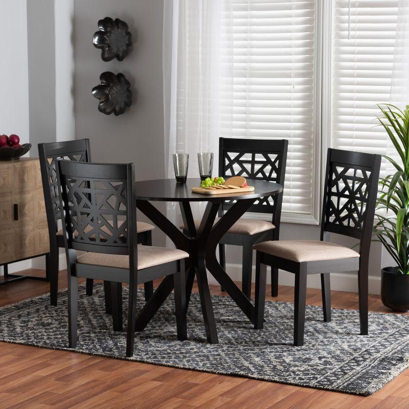 Karel Modern Beige Fabric and Espresso Wood 5-Piece Dining Set