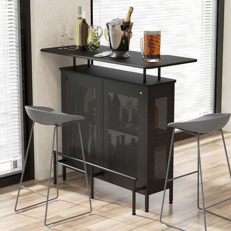 Costway 4-Tier Metal Home Bar Unit Liquor Bar Table with Storage Shelves & 6 Glass Holders