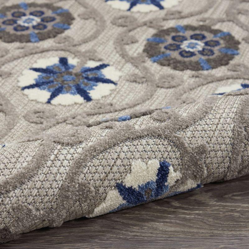 Nourison Aloha Contemporary Floral Flatweave High-Low Indoor Outdoor Runner Rug Grey/Blue 2' x 6'