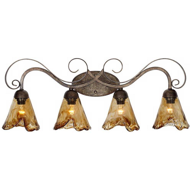 Franklin Iron Works Amber Scroll Rustic Wall Light Golden Bronze 29 1/2" Art Glass Fixture for Bedroom Bathroom Vanity Reading Living Room Hallway