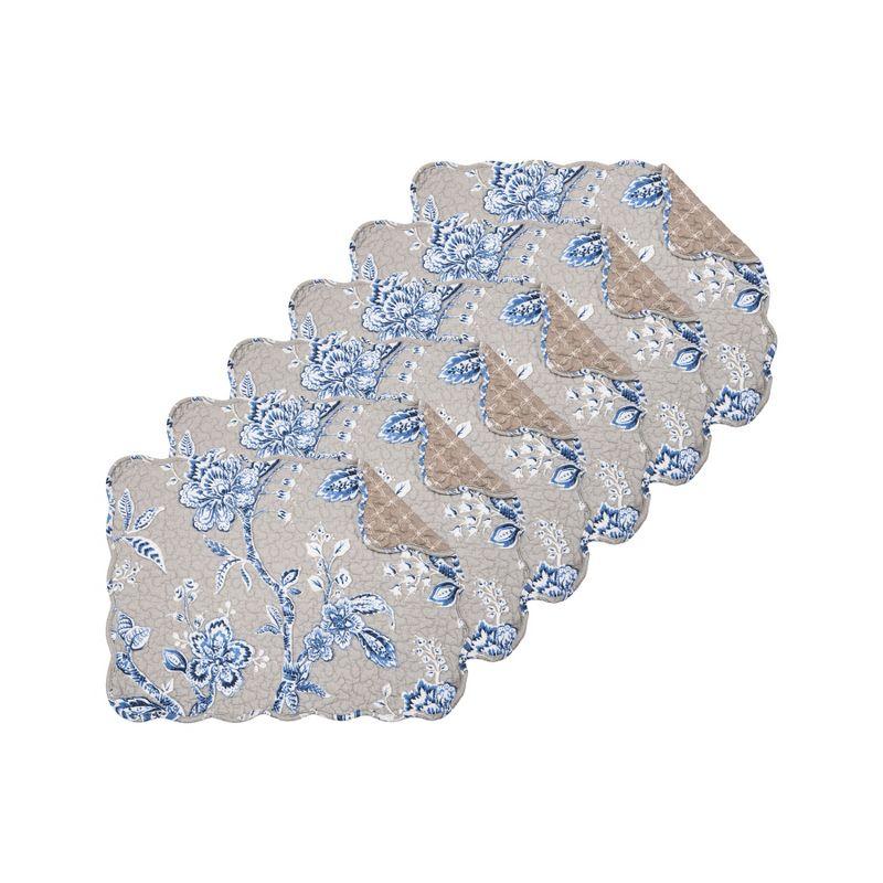 Addison Blue and Beige Cotton Quilted Reversible Placemats Set of 6