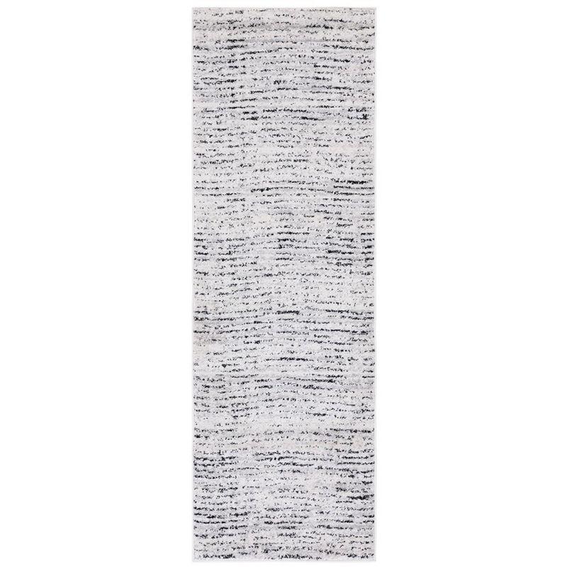 Ivory and Silver Low Pile Synthetic Runner Rug