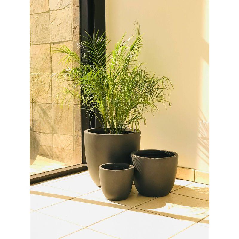 Set of 3 17" Kante Lightweight Modern Seamless Outdoor Concrete Oval Planter Charcoal Black - Rosemead Home & Garden, Inc.