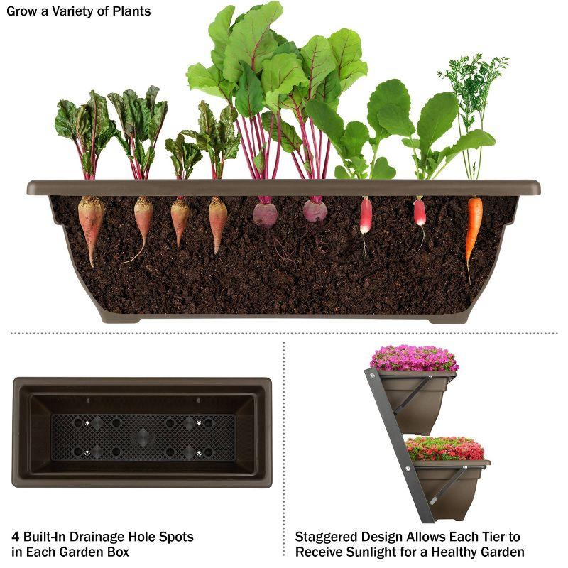 Pure Garden 5pc Raised Garden Beds Rectangular Steel Outdoor Planter Boxes Includes 5 Planter Pots with Rack Brown 27"x21.75"x48"