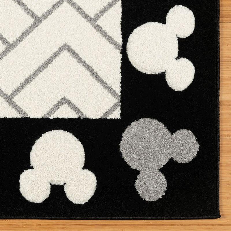 Disney by Gertmenian Disney Bravo Mickey Mouse Border Heads Modern Geometric Ivory Area Rug