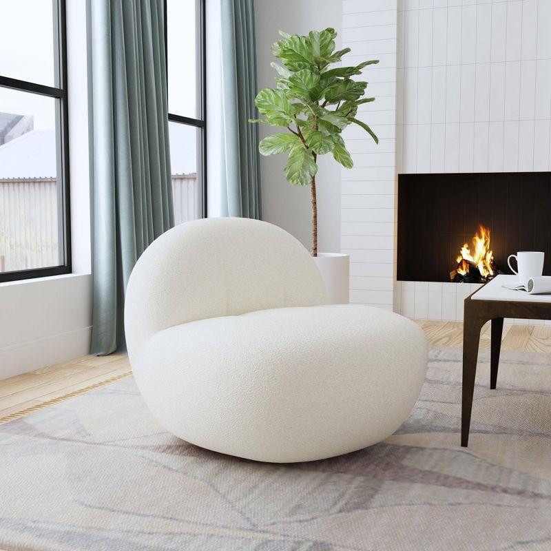 Armless Swivel Chair White Faux Shearling - HomePop: Upholstered Accent, Metal & Wood Frame, 300 lbs Capacity