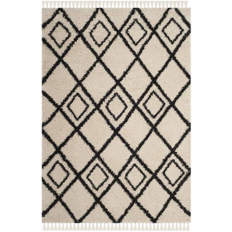 Moroccan Fringe Shag 200 MFG244 Power Loomed Area Rug Cream / Charcoal 5'-3" X 7'-6" - Safavieh.