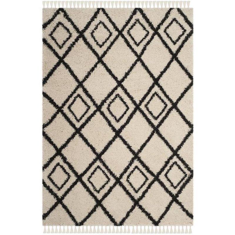 Ivory and Cream Hand-knotted Shag Wool Area Rug