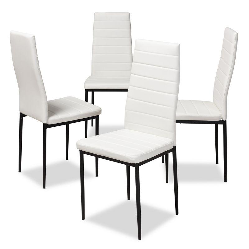 Set of 4 Sleek White Faux Leather Parsons Side Chairs with Metal Legs