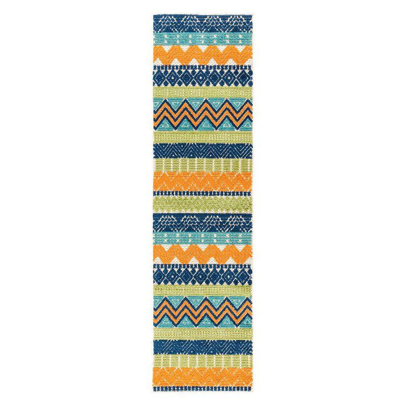 Bohemian Bliss Geometric Multicolor 2'x7' Synthetic Indoor/Outdoor Runner Rug