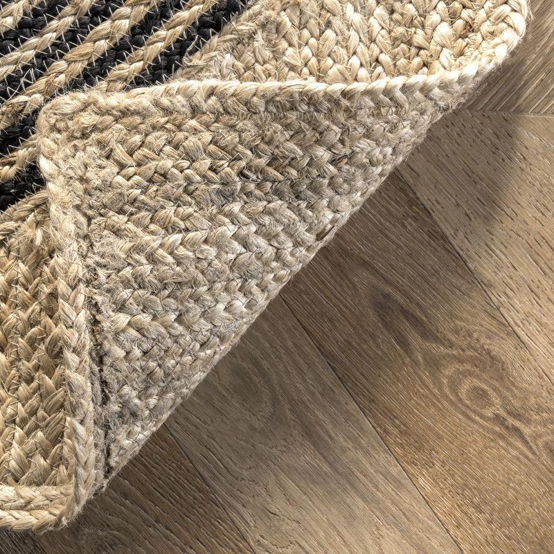 Arvin Olano 49" Square Braided Black Diamond Jute Rug