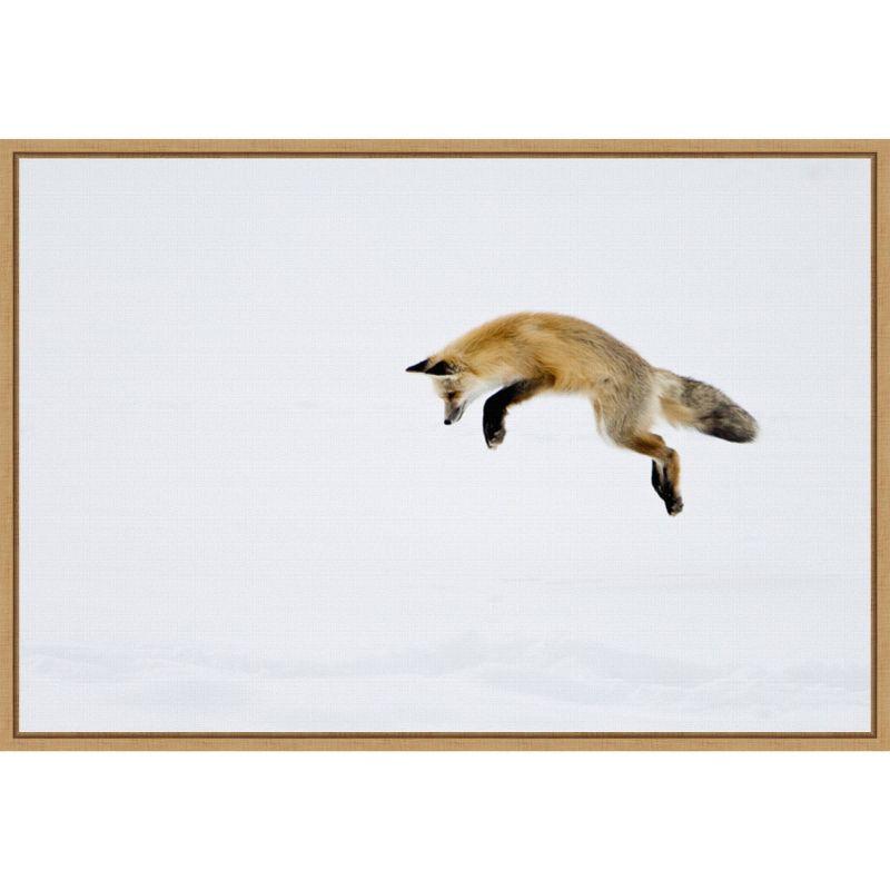 Maple Framed Red Fox in Snow Canvas Wall Art, 23" x 16"