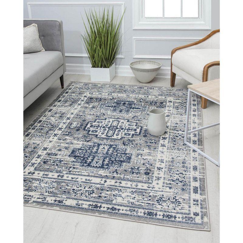 Rugs America Gallagher GL55F Inky Sundara Vintage Transitional Blue Area Rug for Dining Room Rug Neutral Rug Living Room Rug Kitchen, 5'3"x7'