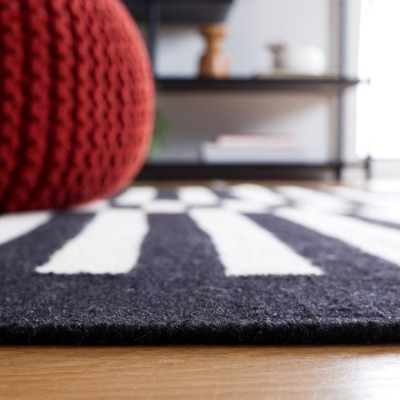 Handmade Black and White Wool Striped Rectangular Rug