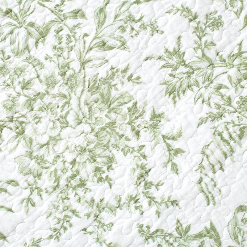 Bedford Green and White Cotton Reversible Quilt Set