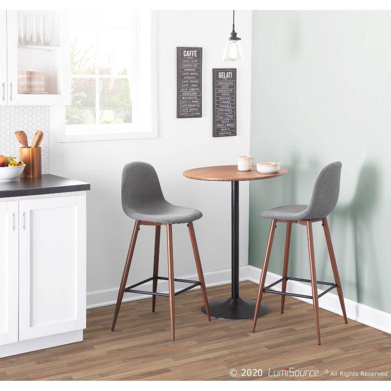 Set of 2 Pebble Mid-Century Modern Barstools Walnut/Charcoal: Steel Frame & Upholstered Seat - LumiSource