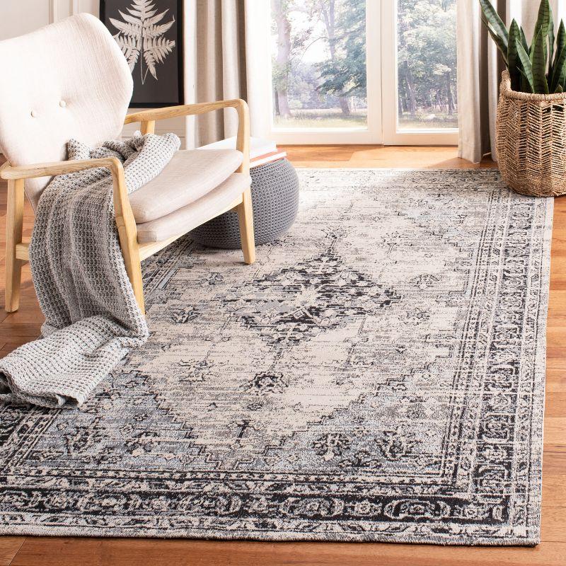 Gray Floral Motif Cotton Synthetic Runner Rug