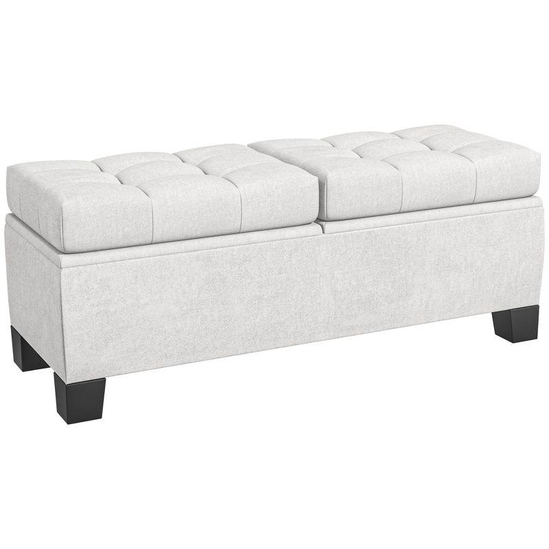 Cream White Upholstered Storage Bench with Steel Frame